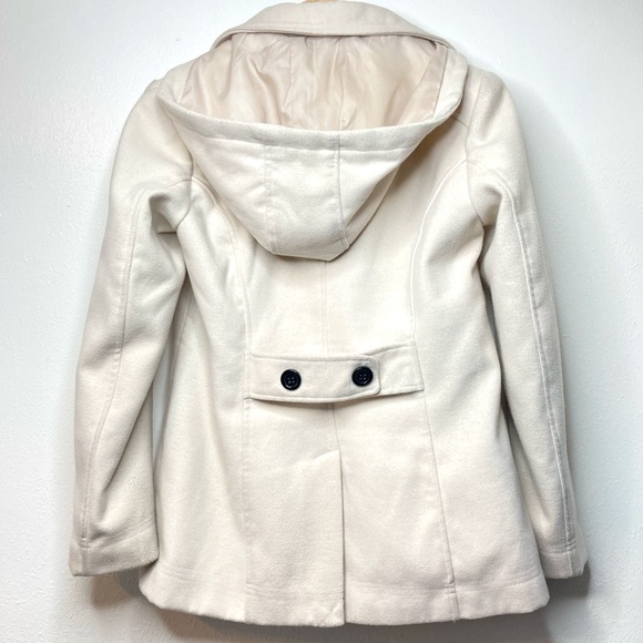 Details INTL White Cream Double Breasted Pea Coat Removable Hood Size Medium - Picture 2 of 9